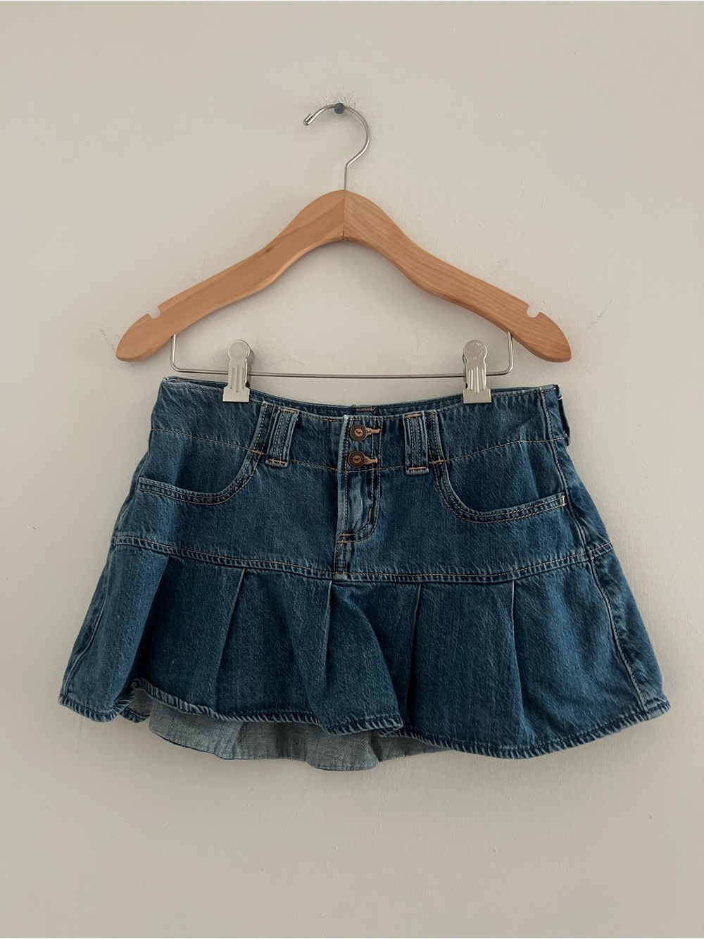 Hollister Denim Pleated Mini Skirt - Dark Blue